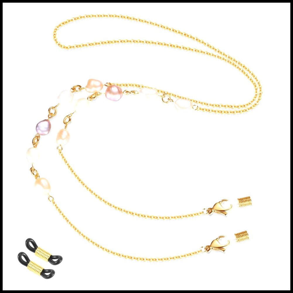 Pearl Bead Eyeglass Chain Necklace Lanyard Stainless Steel Y2K Retro Accessory